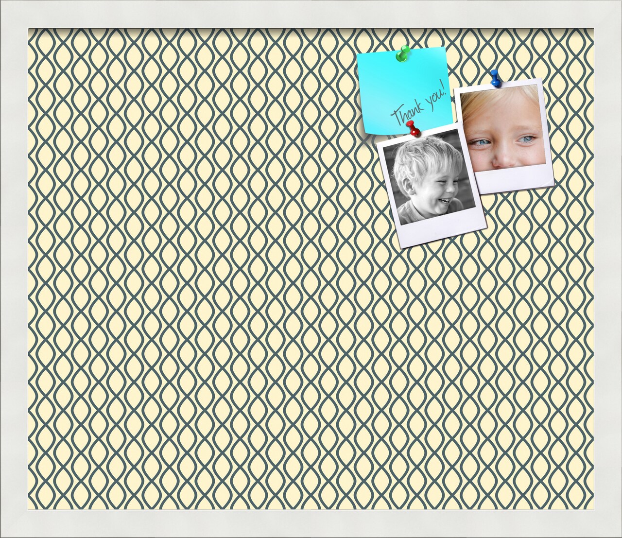 PinPix Custom Bulletin Board Yellow And Blue Waves Poster Board Has a Fabric Style Canvas Finish, Framed in Satin White Frame, by ArtToFrames (PinPix-321)